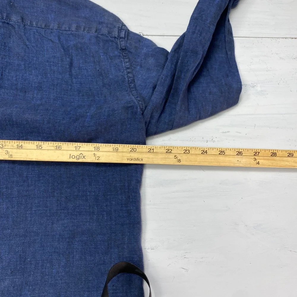 Banana Republic Linen Shirt Mens M Blue Slim Fit Long Sleeve Indigo Denim